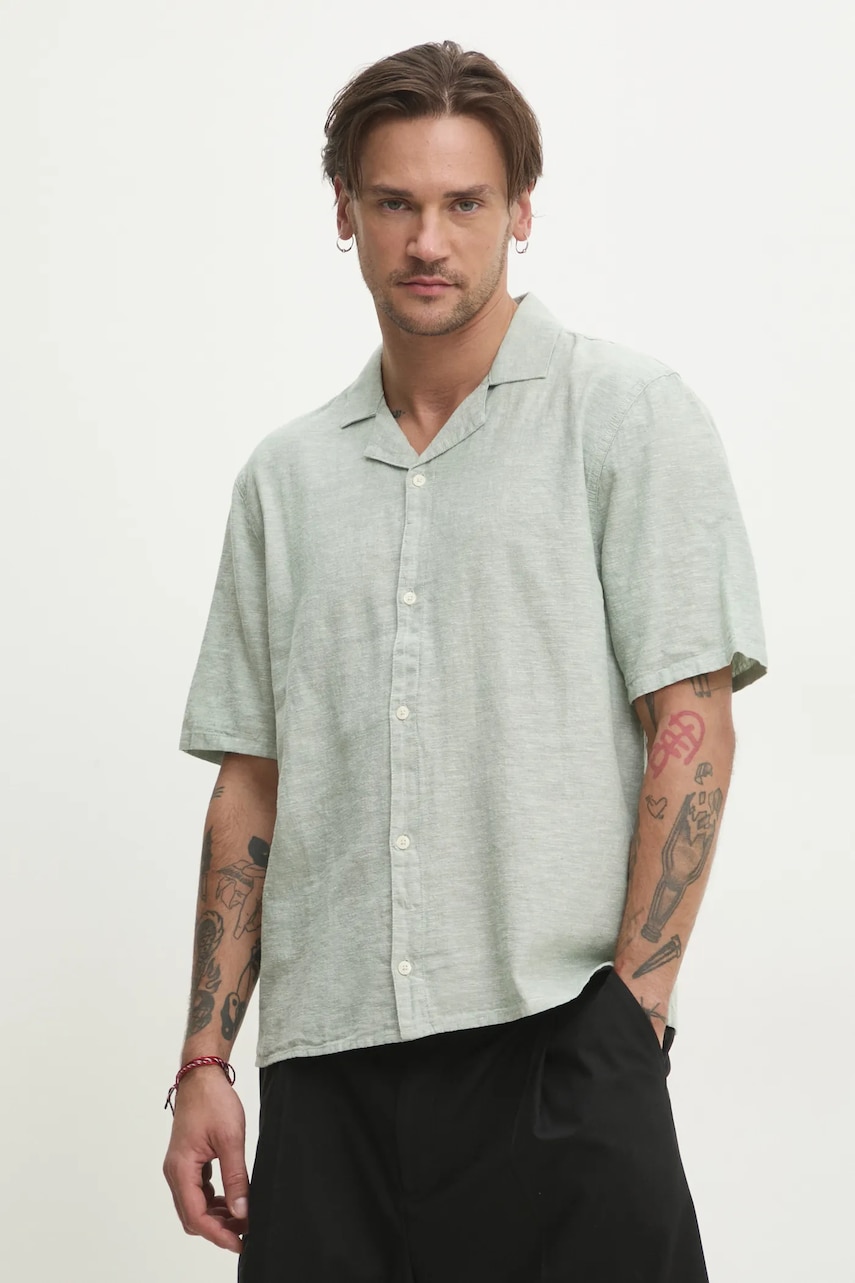 Hollister Co. camasa de in barbati, culoarea verde, cu guler clasic, regular, KI325-5096 Hollister Co. camasa de in barbati, culoarea verde, cu guler clasic, regular, KI325-5096