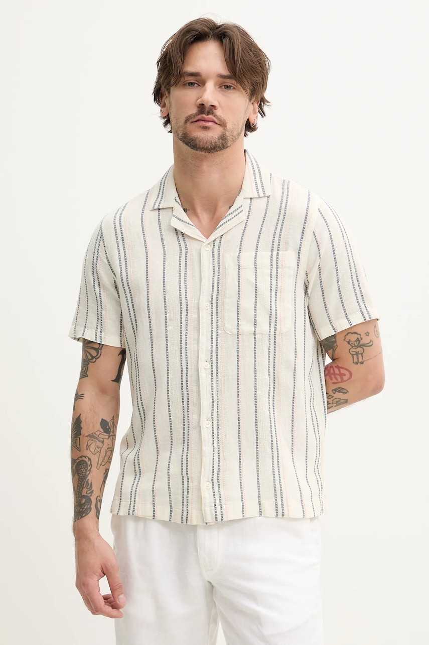 Hollister Co. cămașă din amestec de in bărbați, culoarea bej, regular, KI325-5123 Hollister Co. cămașă din amestec de in bărbați, culoarea bej, regular, KI325-5123