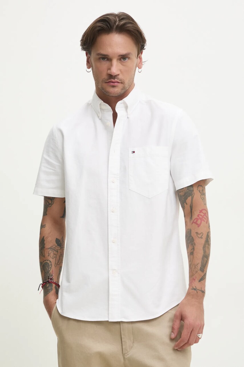 Levně Bavlněná košile Tommy Hilfiger bílá barva, regular, s límečkem button-down, MW0MW36272