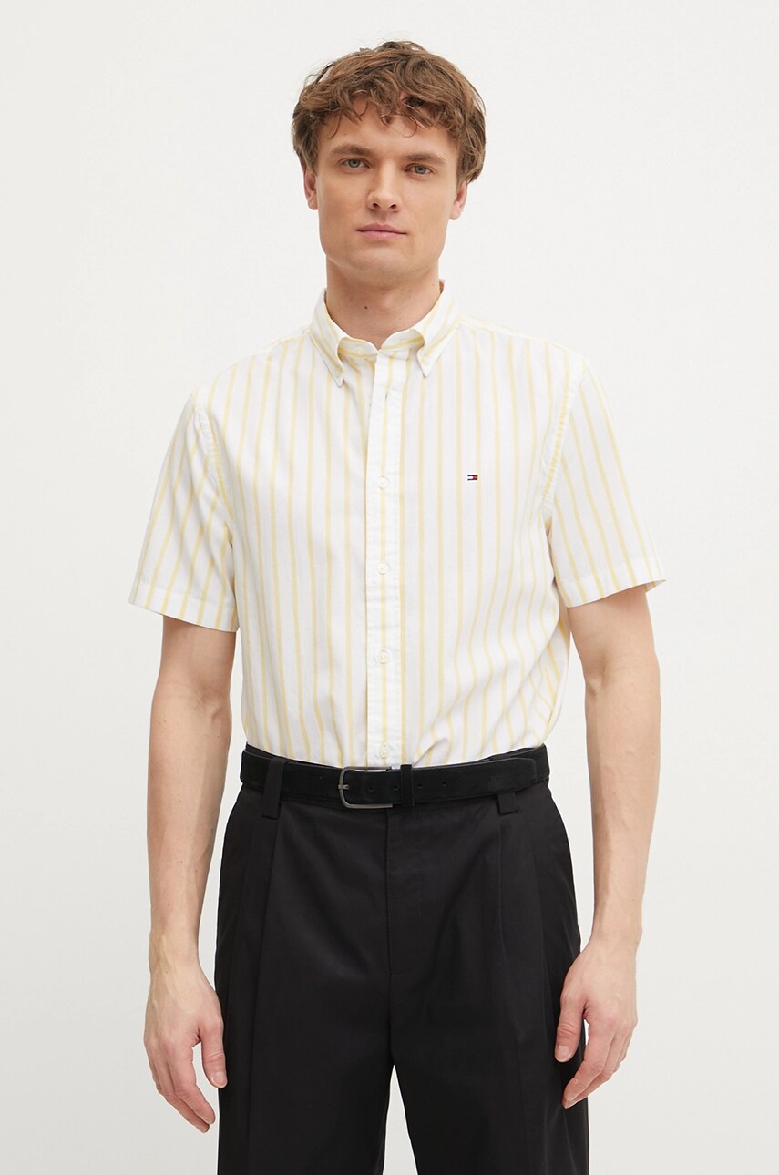 Levně Bavlněná košile Tommy Hilfiger žlutá barva, regular, s límečkem button-down, MW0MW37551