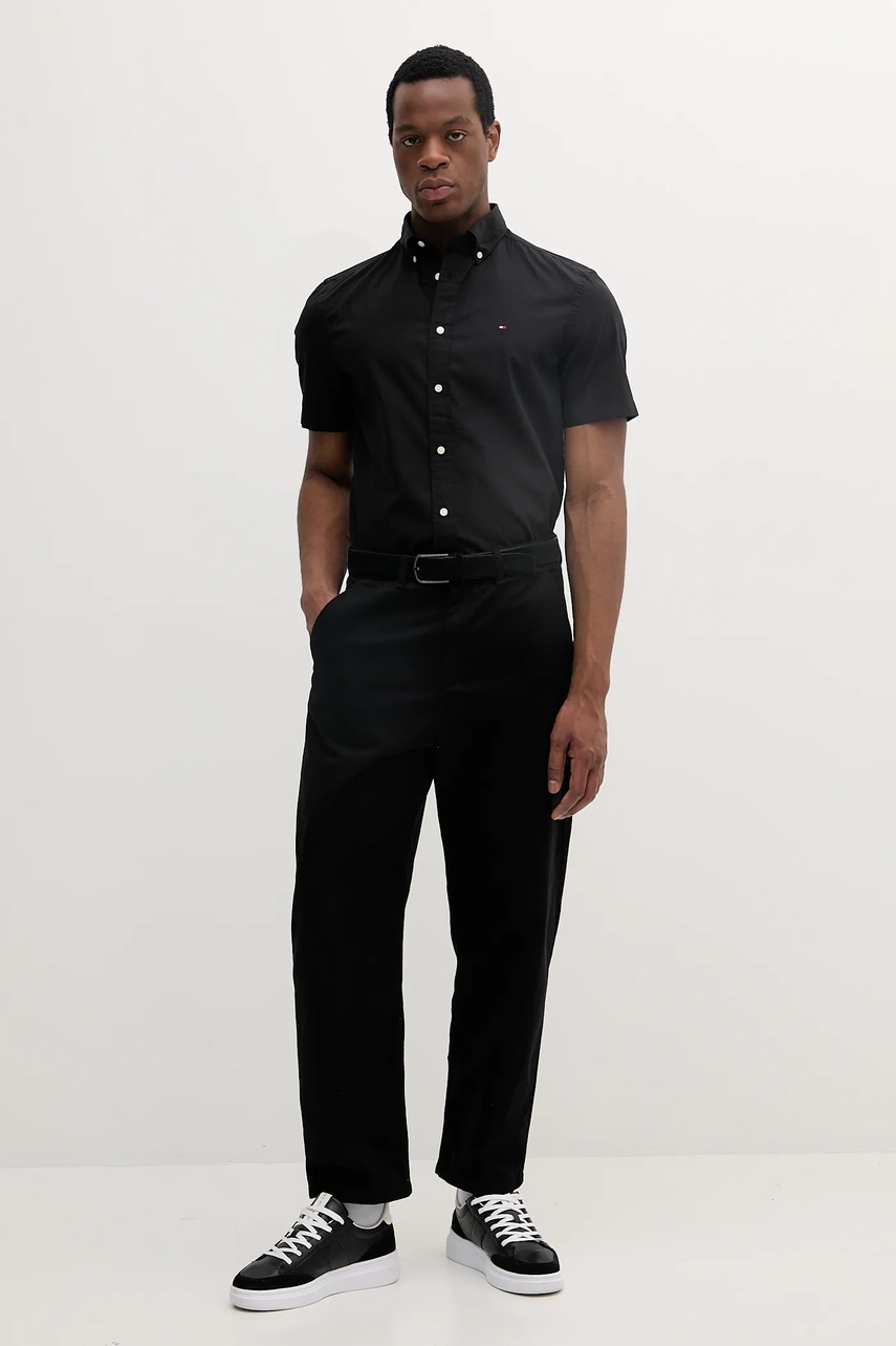 Хлопковая рубашка Tommy Hilfiger мужская цвет чёрный regular классический воротник MW0MW37584