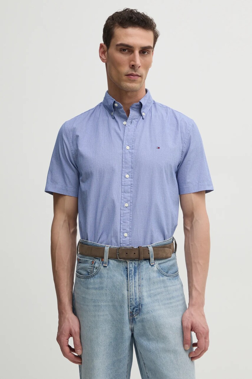Levně Bavlněná košile Tommy Hilfiger fialová barva, regular, s límečkem button-down, MW0MW38589