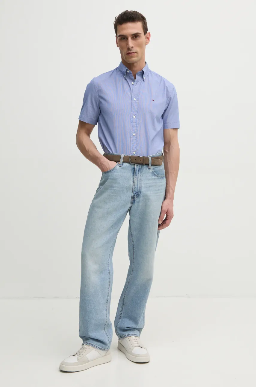 Хлопковая рубашка Tommy Hilfiger мужская цвет фиолетовый regular воротник button-down MW0MW38589 Хлопковая рубашка Tommy Hilfiger мужская цвет фиолетовый regular воротник button-down MW0MW38589