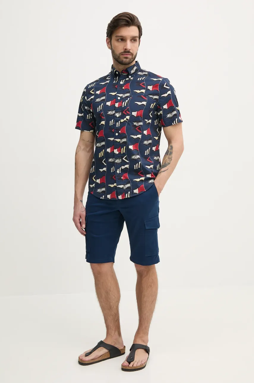 Хлопковая рубашка Tommy Hilfiger мужская цвет синий regular воротник button-down MW0MW38592 Хлопковая рубашка Tommy Hilfiger мужская цвет синий regular воротник button-down MW0MW38592