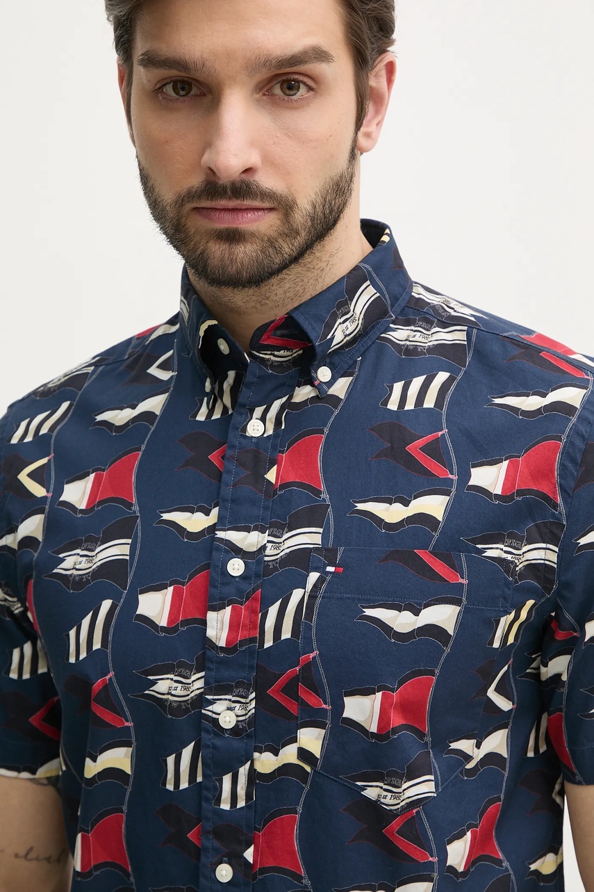 Βαμβακερό πουκάμισο Tommy Hilfiger ανδρικό, χρώμα: ναυτικό μπλε, MW0MW38592 φωτογραφία