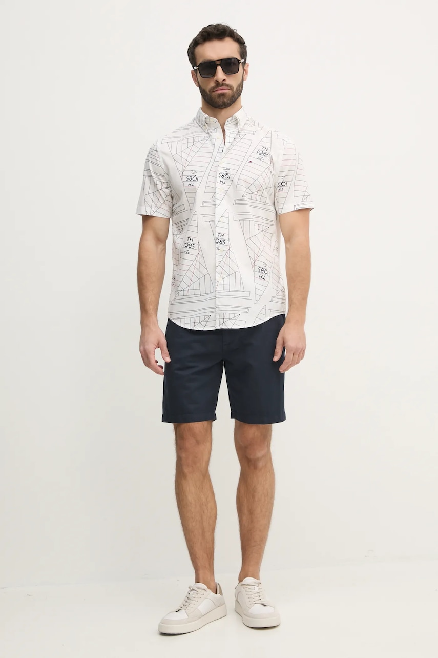 Хлопковая рубашка Tommy Hilfiger мужская цвет белый regular воротник button-down MW0MW39267 Хлопковая рубашка Tommy Hilfiger мужская цвет белый regular воротник button-down MW0MW39267