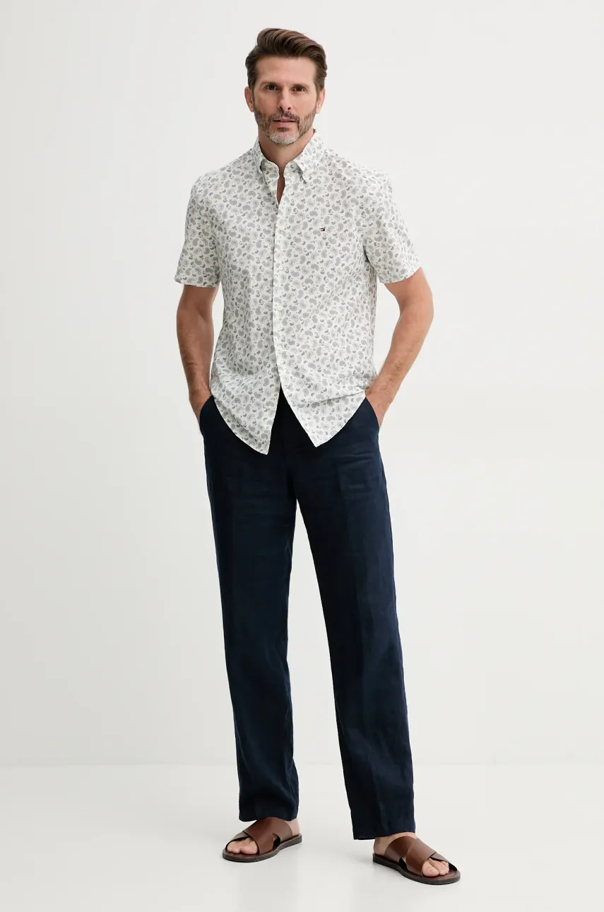 Рубашка с примесью льна Tommy Hilfiger мужская цвет белый regular воротник button-down MW0MW38566 Рубашка с примесью льна Tommy Hilfiger мужская цвет белый regular воротник button-down MW0MW38566