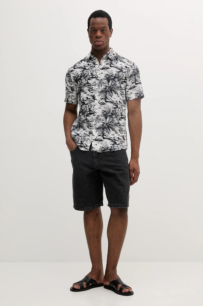 Льняная рубашка Tommy Hilfiger цвет синий regular классический воротник MW0MW38587