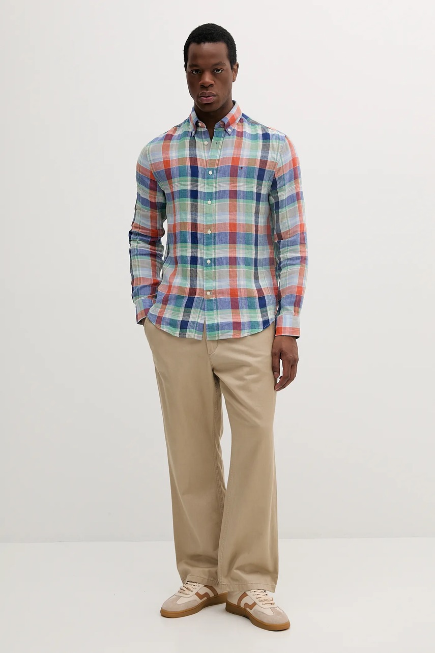 Льняная рубашка Tommy Hilfiger цвет синий regular воротник button-down MW0MW39166