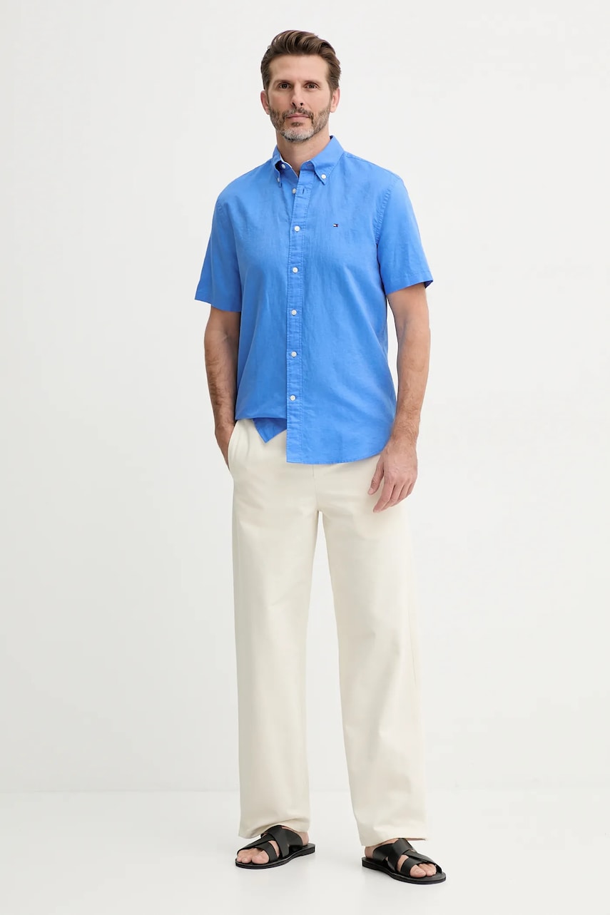 Рубашка с примесью льна Tommy Hilfiger regular воротник button-down MW0MW40703 Рубашка с примесью льна Tommy Hilfiger regular воротник button-down MW0MW40703