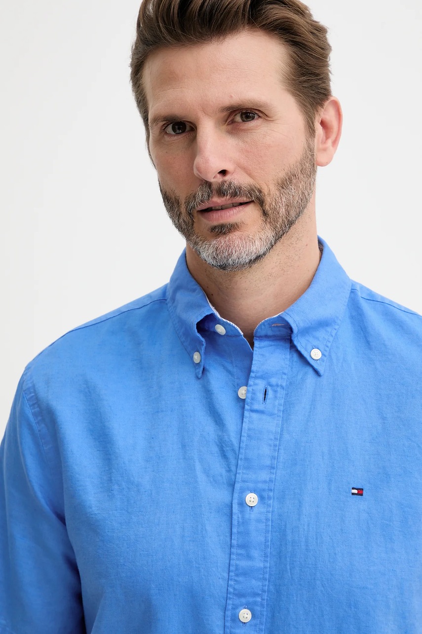 Πουκάμισο με μείγμα από λινό Tommy Hilfiger ανδρικό, χρώμα: μπλε, MW0MW40703 φωτογραφία