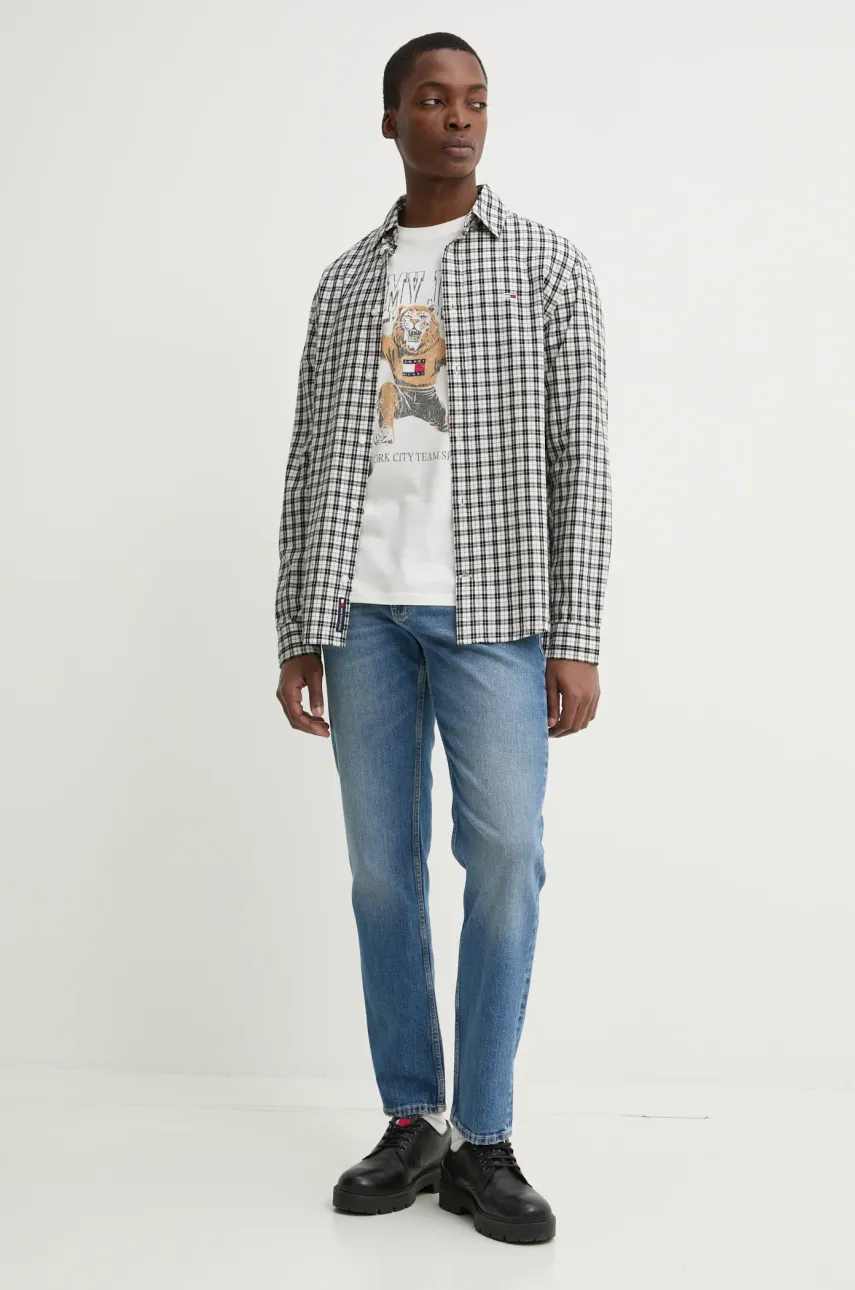 Хлопковая рубашка Tommy Jeans мужская цвет серый regular классический воротник DM0DM20885 Хлопковая рубашка Tommy Jeans мужская цвет серый regular классический воротник DM0DM20885