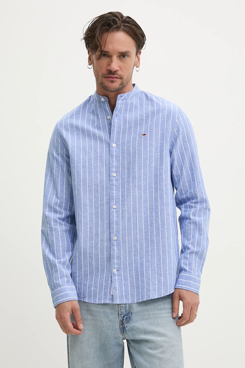 Tommy Jeans camasa din amestec de in cu guler stand-up, regular, DM0DM20893