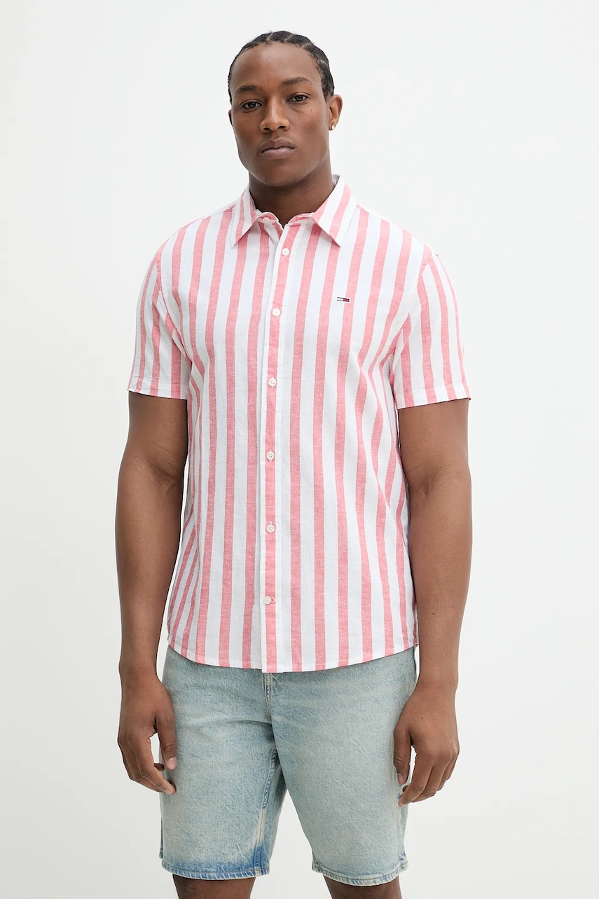 Tommy Jeans cămașă din amestec de in bărbați, culoarea alb, cu guler clasic, regular, DM0DM20894 Tommy Jeans cămașă din amestec de in bărbați, culoarea alb, cu guler clasic, regular, DM0DM20894
