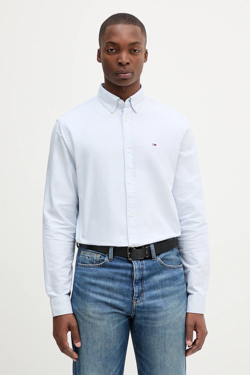 Tommy Jeans cămașă din bumbac culoarea alb, cu guler button-down, regular, DM0DM21298