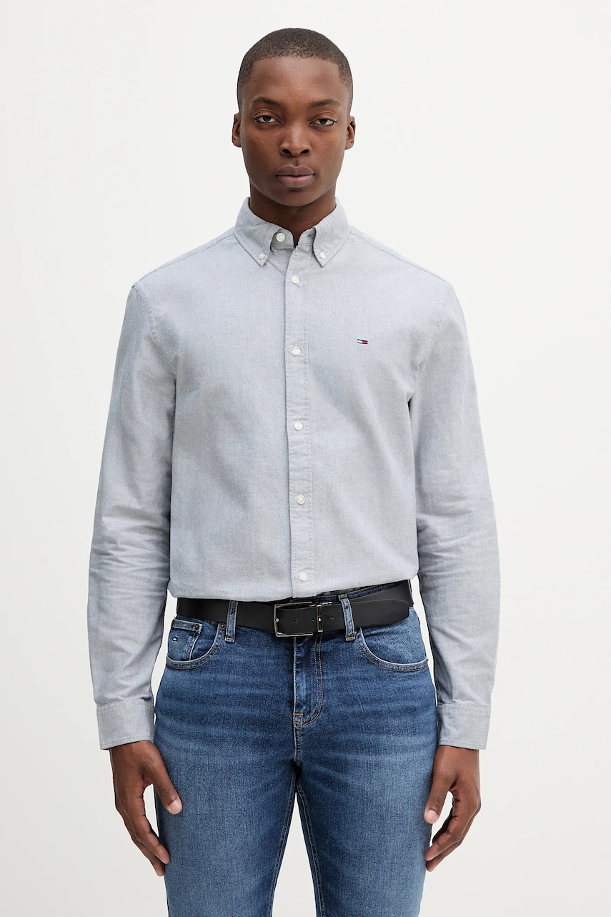 Tommy Jeans cămașă din bumbac culoarea gri, cu guler button-down, regular, DM0DM21298