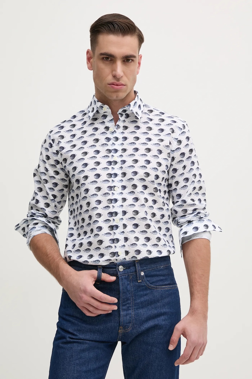 Joop! camasa din bumbac barbati, culoarea alb, cu guler clasic, regular, 30045983