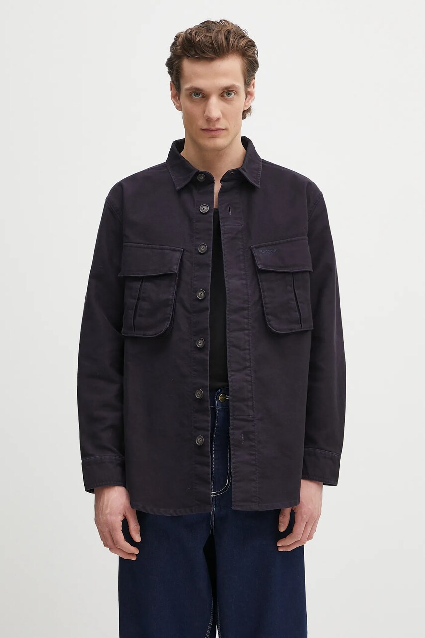 Levně Bavlněná košile Barbour Barbour Jungle Sateen Overshirt pánská, tmavomodrá barva, relaxed, s klasickým límcem, MOS0417