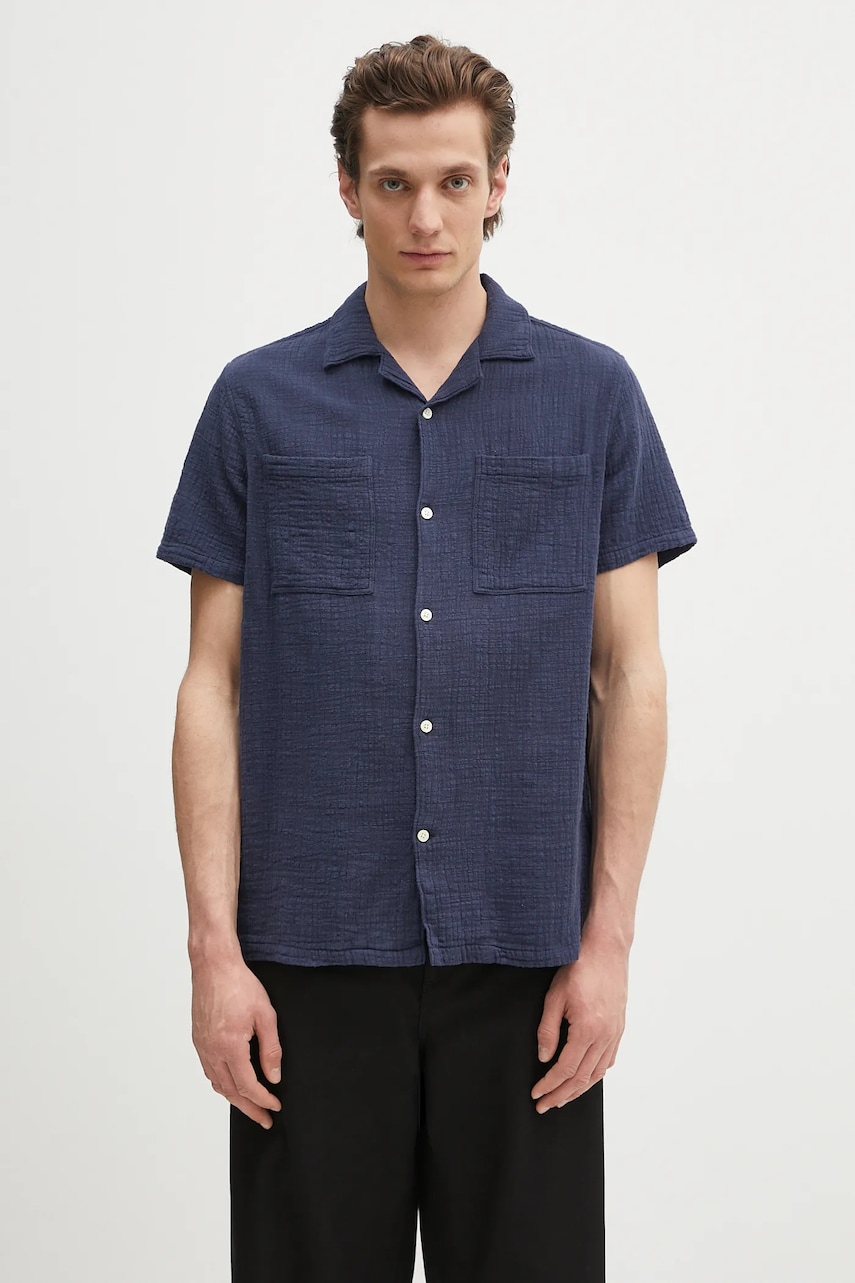 Barbour cămașă din bumbac Barbour Benson Textured Relaxed Fit S/S Shirt culoarea bleumarin, relaxed, MSH5613