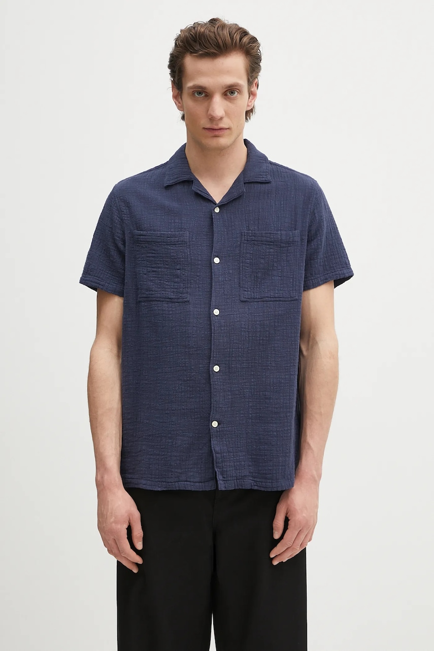 Barbour cămașă din bumbac Barbour Benson Textured Relaxed Fit S/S Shirt culoarea bleumarin, relaxed, MSH5613