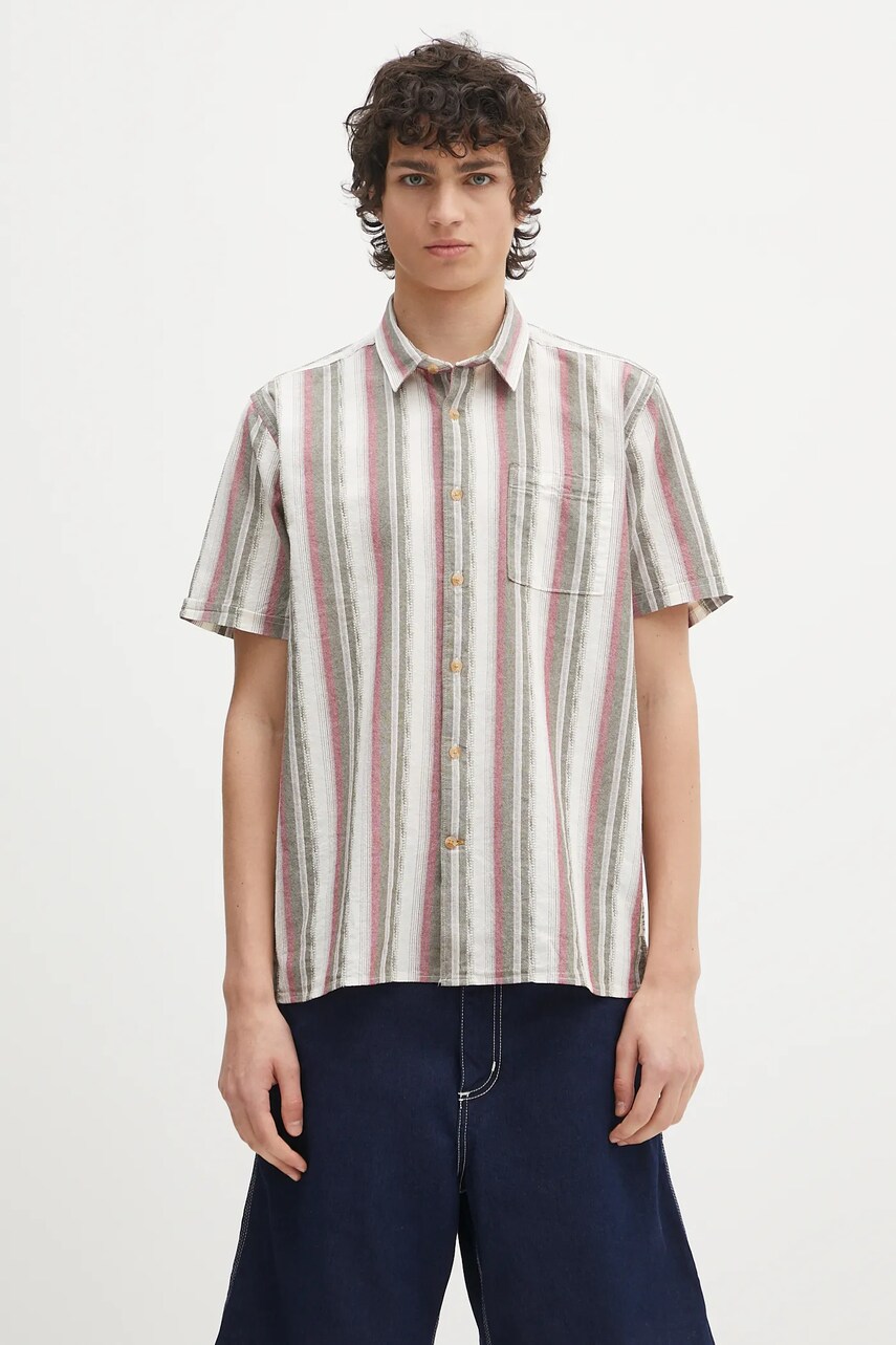 Barbour cămașă din bumbac Barbour Lipton Striped S/S Relaxed Fit Shirt culoarea verde, cu guler clasic, relaxed, MSH5600