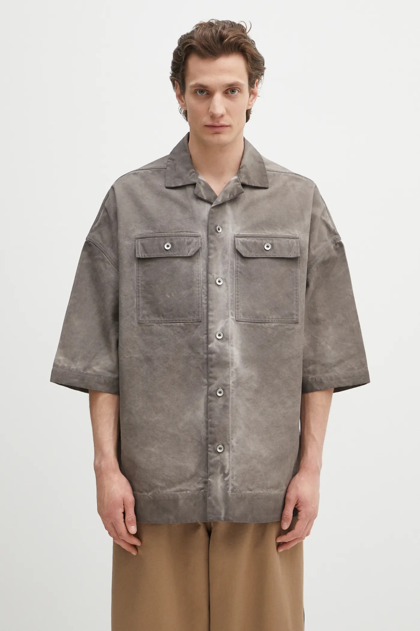 Bavlněná košile Rick Owens DRKSHDW Magnum Tommy pánská, šedá barva, relaxed, s klasickým límcem, DU01E3290.CVS