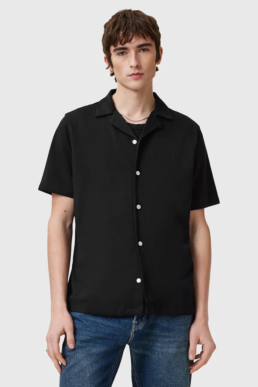AllSaints camasa din bumbac HUDSON barbati, culoarea negru, relaxed, M081SA AllSaints camasa din bumbac HUDSON barbati, culoarea negru, relaxed, M081SA