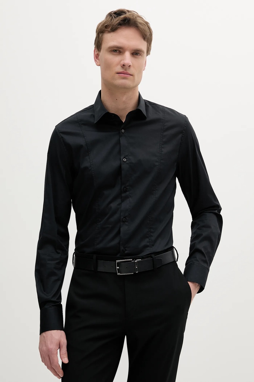 Levně Košile Marciano Guess OLIVER pánská, černá barva, regular, s klasickým límcem, 1GH402 4416Z