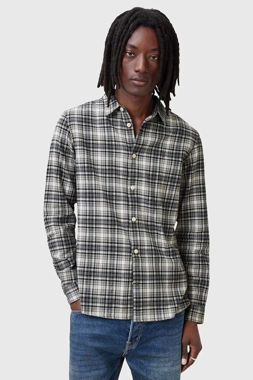 AllSaints camasa din bumbac GRATTON barbati, culoarea gri, cu guler clasic, slim, M021SC