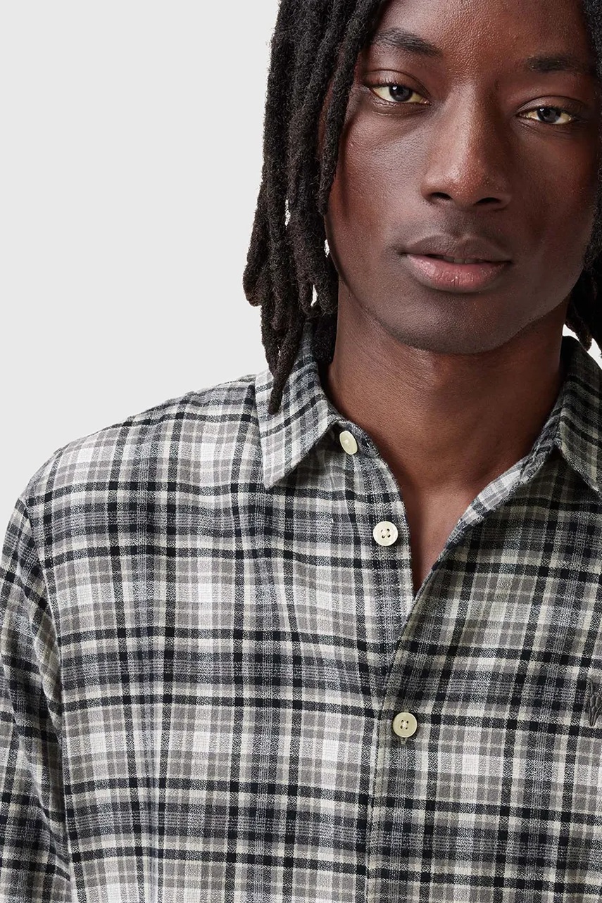 Хлопковая рубашка AllSaints GRATTON мужская цвет серый slim классический воротник M021SC Хлопковая рубашка AllSaints GRATTON мужская цвет серый slim классический воротник M021SC