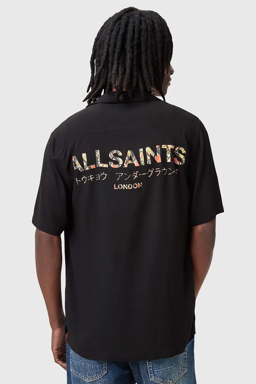 AllSaints camasa UNDRGNDBOWA barbati, culoarea negru, relaxed, M034SC