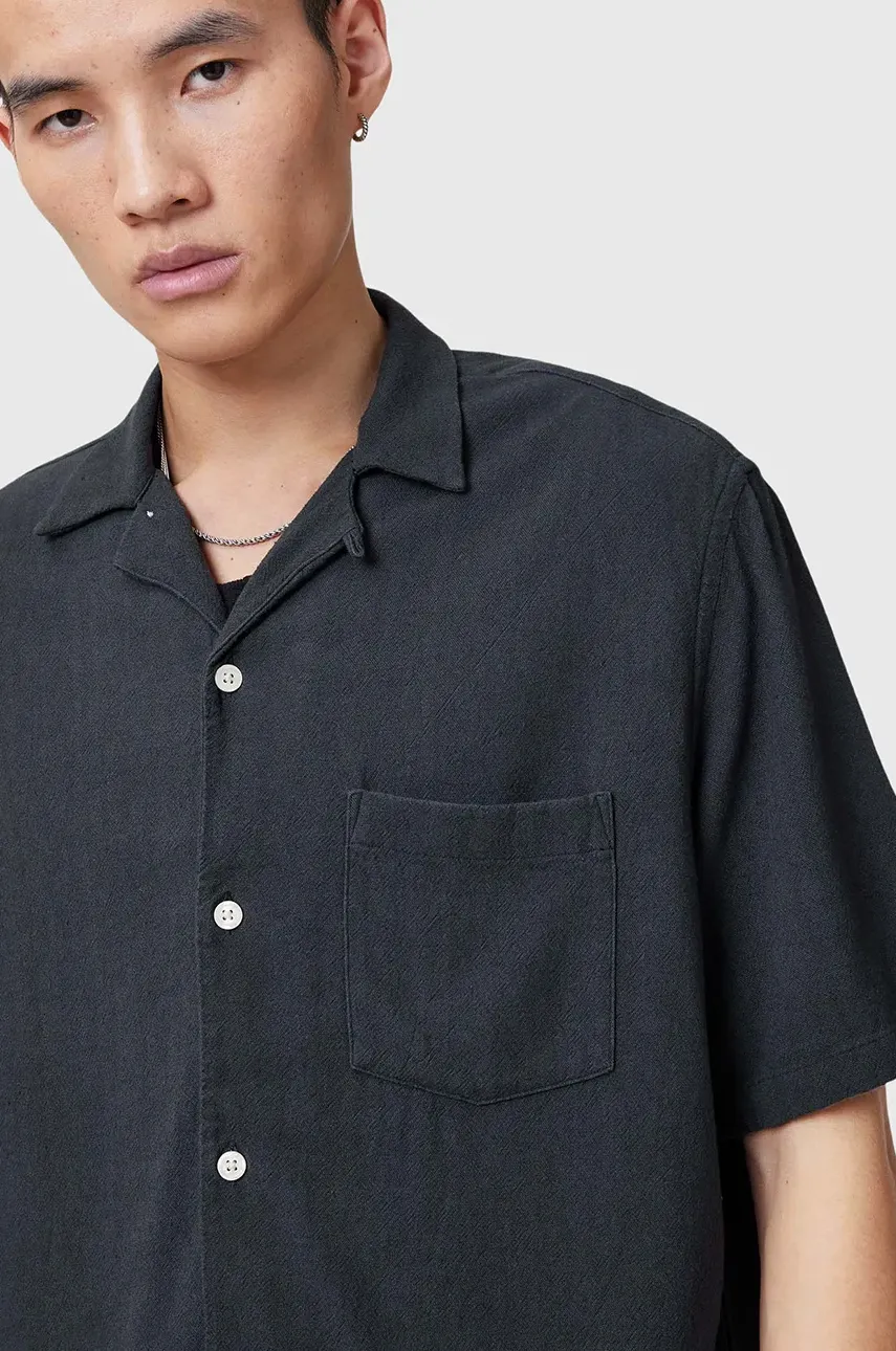 Рубашка с примесью льна AllSaints CUDI мужская цвет синий regular M052SC Рубашка с примесью льна AllSaints CUDI мужская цвет синий regular M052SC