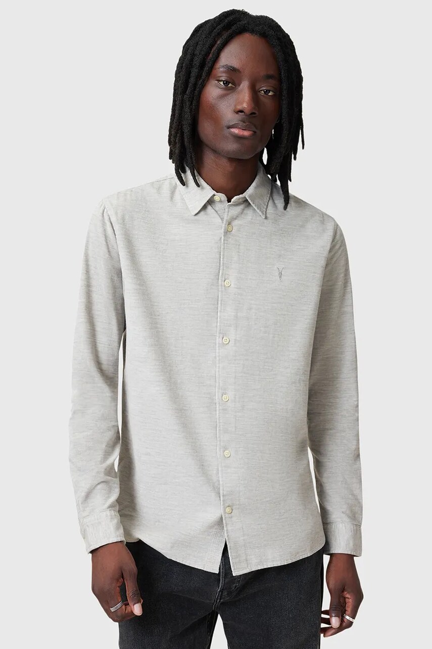 AllSaints cămașă din bumbac LORELLA bărbați, culoarea gri, cu guler clasic, regular, M151SB