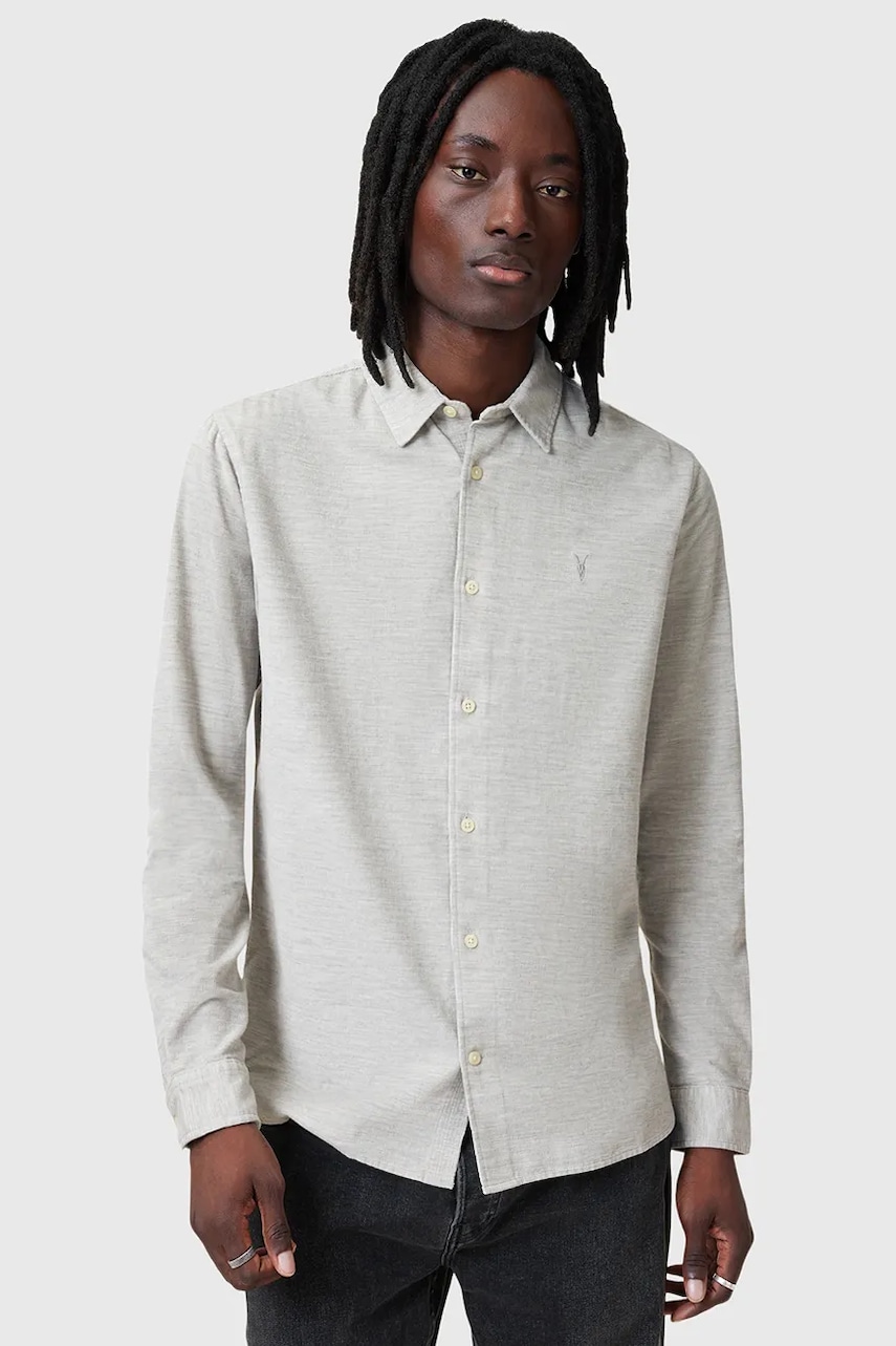 AllSaints cămașă din bumbac LORELLA bărbați, culoarea gri, cu guler clasic, regular, M151SB