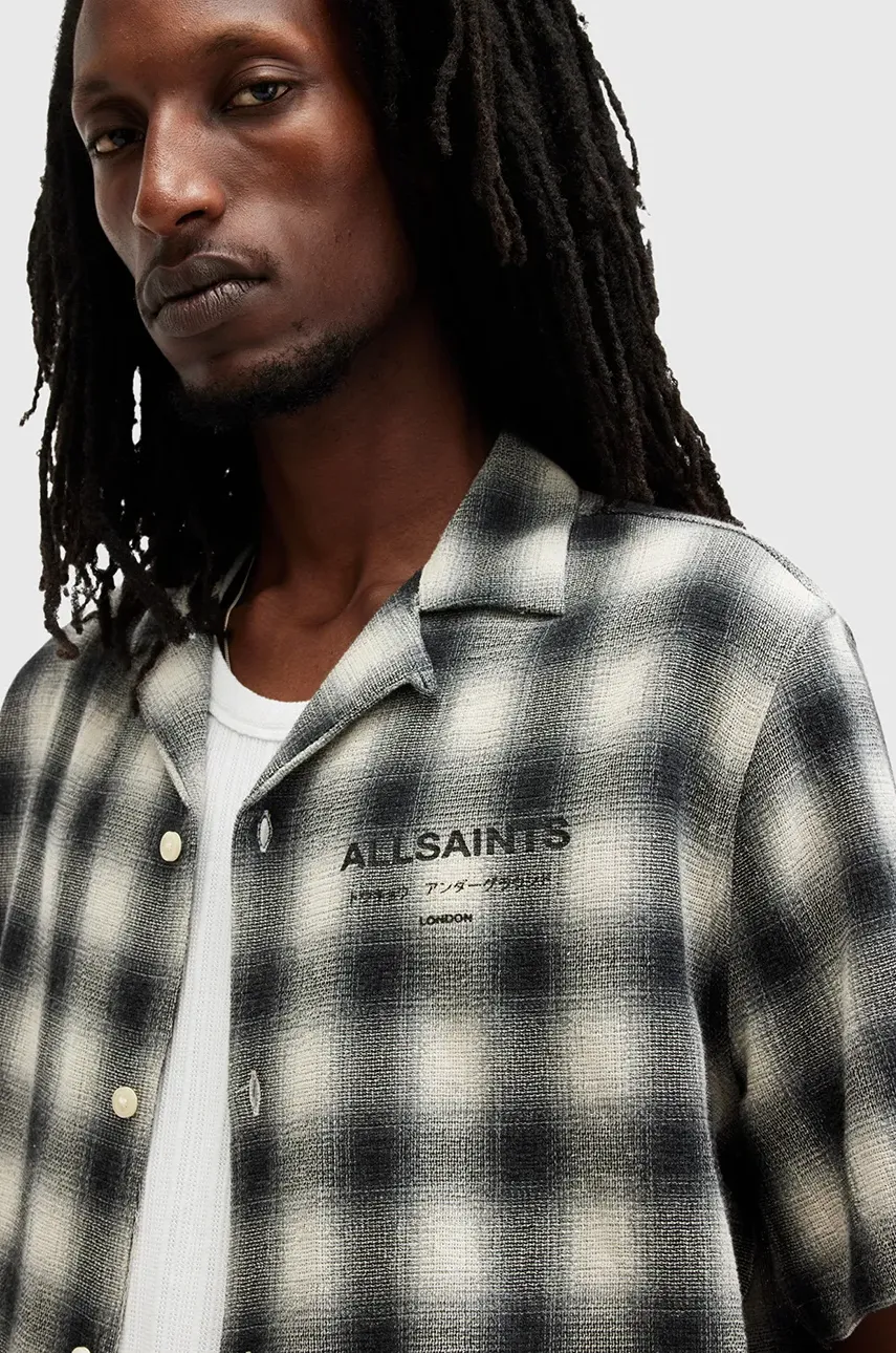 Хлопковая рубашка AllSaints UNDRGRND мужская цвет белый relaxed итальянский воротник M163SB Хлопковая рубашка AllSaints UNDRGRND мужская цвет белый relaxed итальянский воротник M163SB