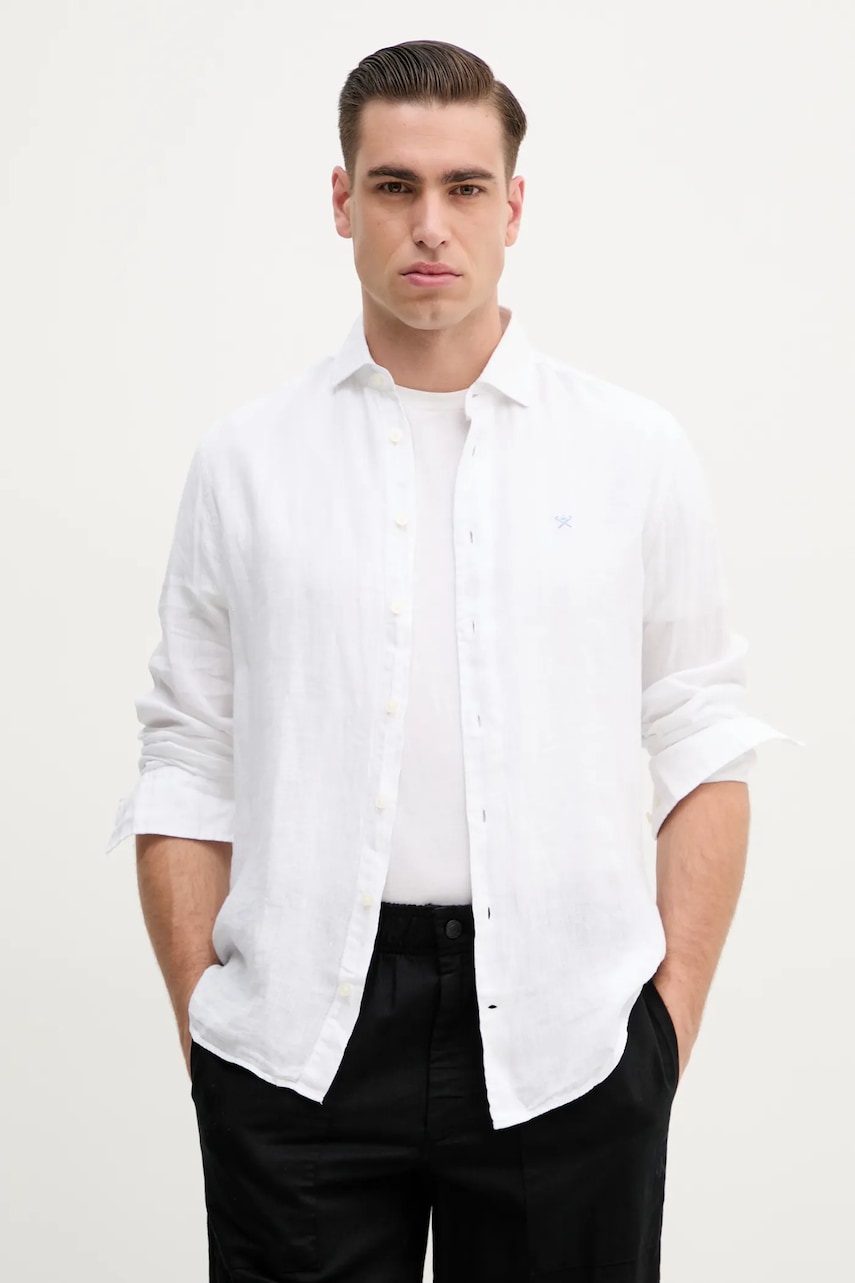 Hackett London camasa de in barbati, culoarea alb, cu guler clasic, regular, HM3010266 Hackett London camasa de in barbati, culoarea alb, cu guler clasic, regular, HM3010266