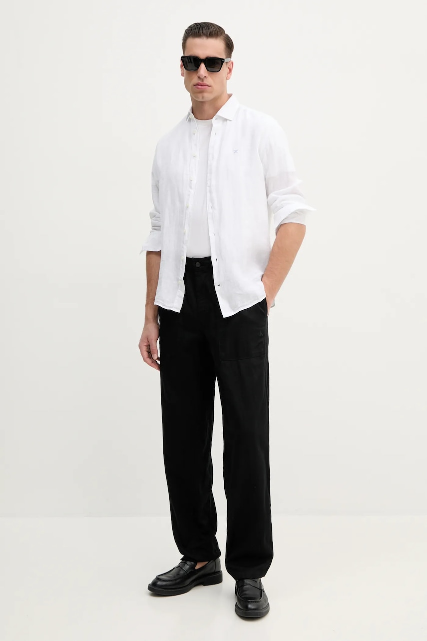 Льняная рубашка Hackett London мужская цвет белый regular классический воротник HM3010266 Льняная рубашка Hackett London мужская цвет белый regular классический воротник HM3010266