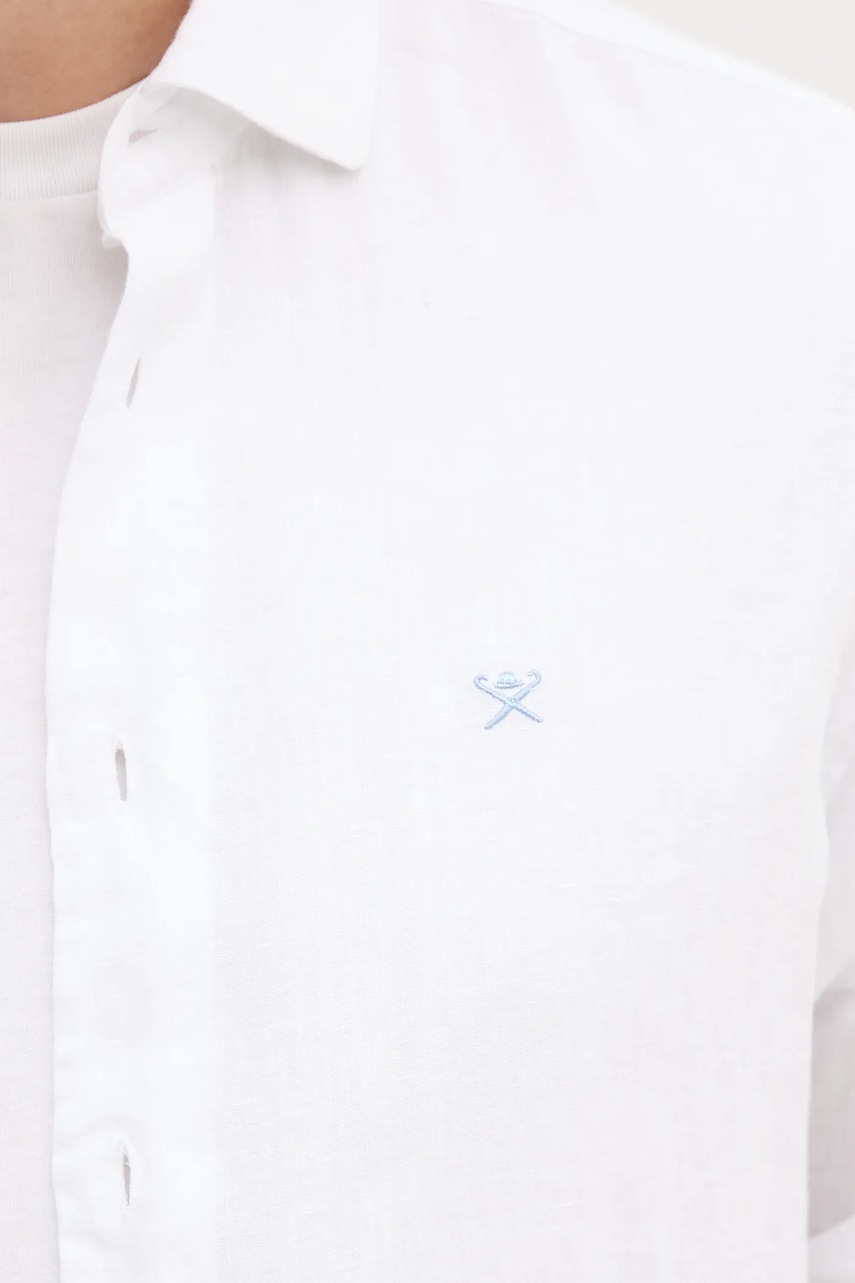 Сорочка з льону Hackett London чоловіча колір білий regular класичний комір HM3010266 