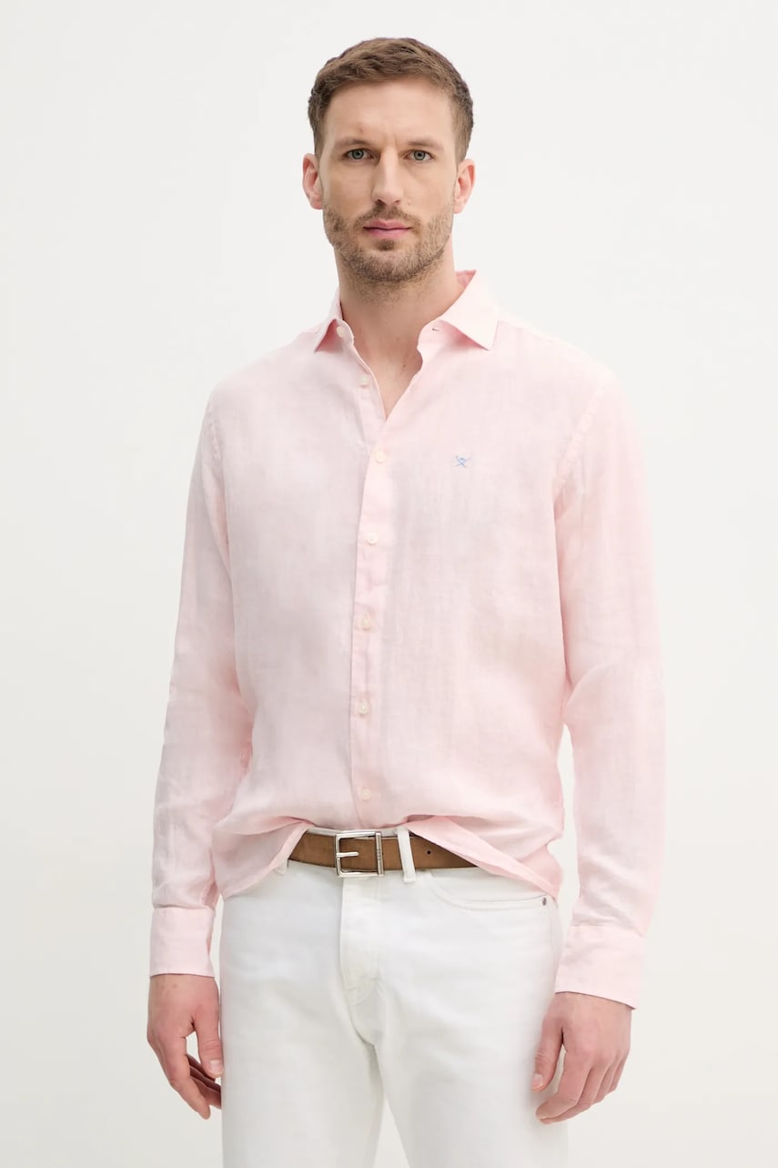 Hackett London camasa de in barbati, culoarea roz, cu guler clasic, regular, HM3010266 Hackett London camasa de in barbati, culoarea roz, cu guler clasic, regular, HM3010266