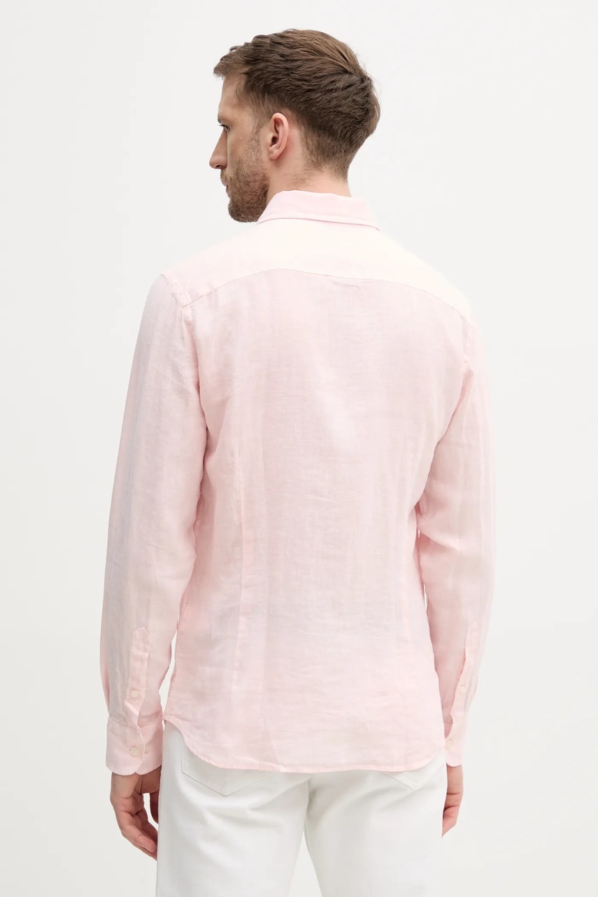 Сорочка з льону Hackett London чоловіча колір рожевий regular класичний комір HM3010266 