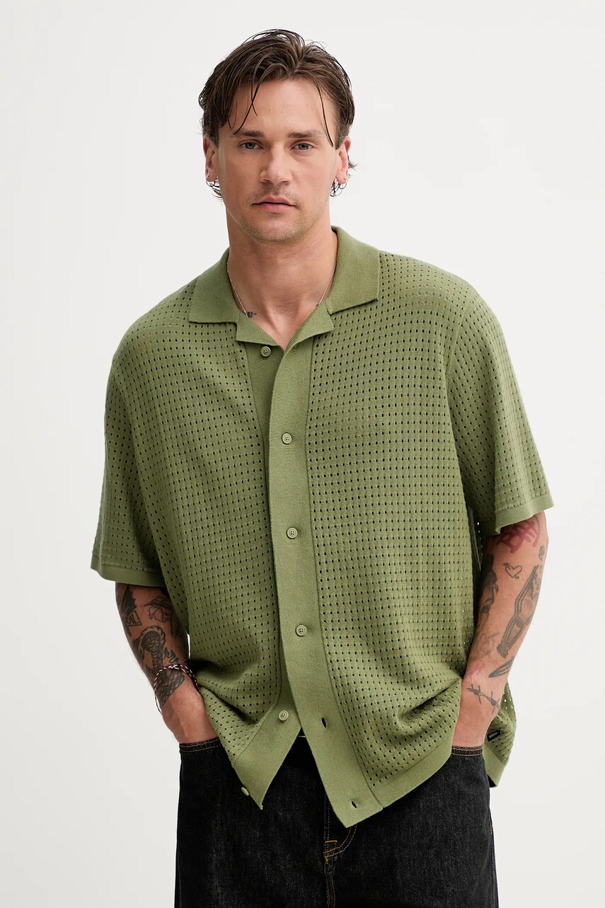 Vans cămașă din bumbac culoarea verde, relaxed, VN000KUYZBF1