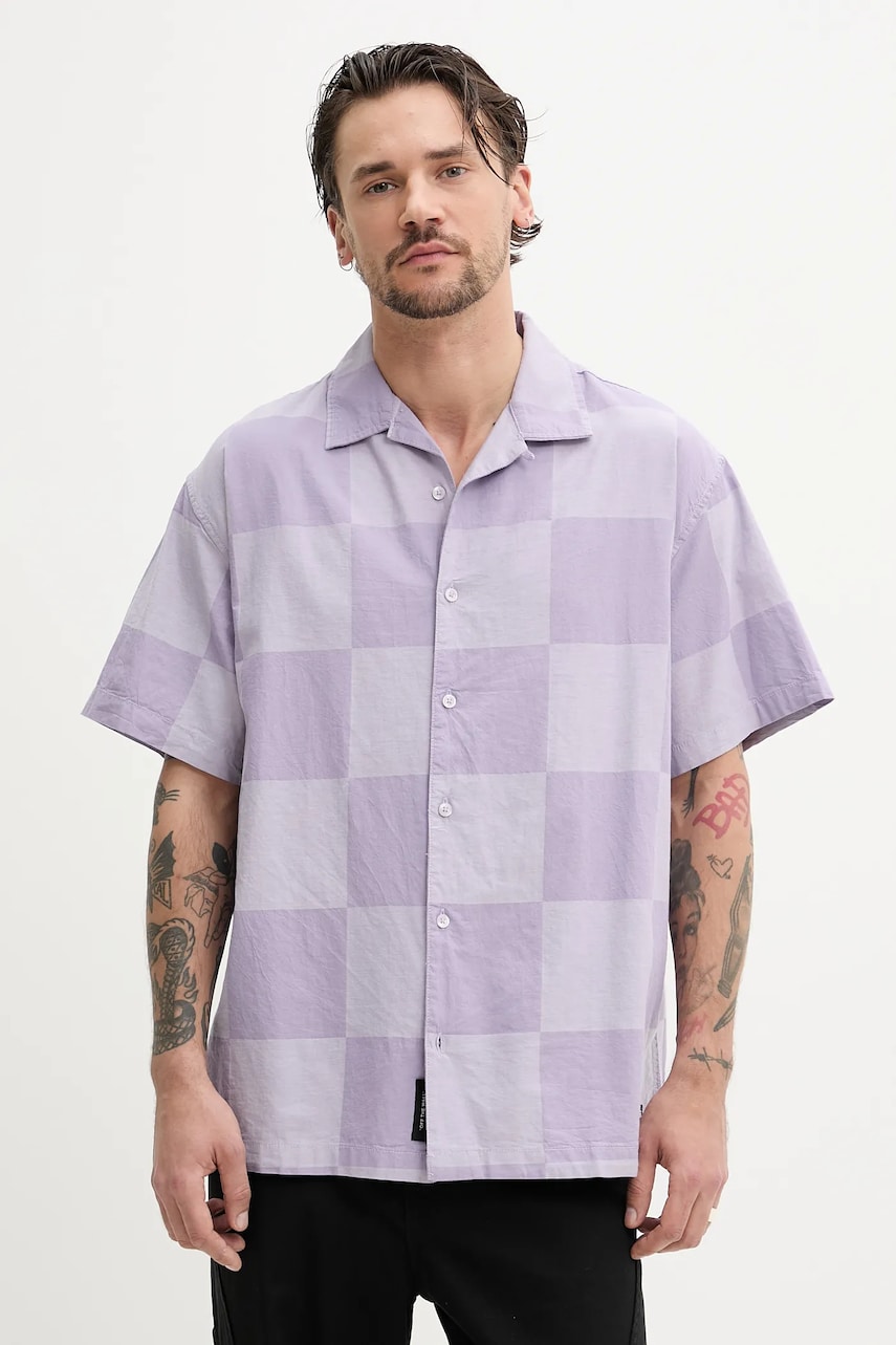 Vans cămașă din bumbac bărbați, culoarea violet, cu guler clasic, relaxed, VN000M18E571 Vans cămașă din bumbac bărbați, culoarea violet, cu guler clasic, relaxed, VN000M18E571