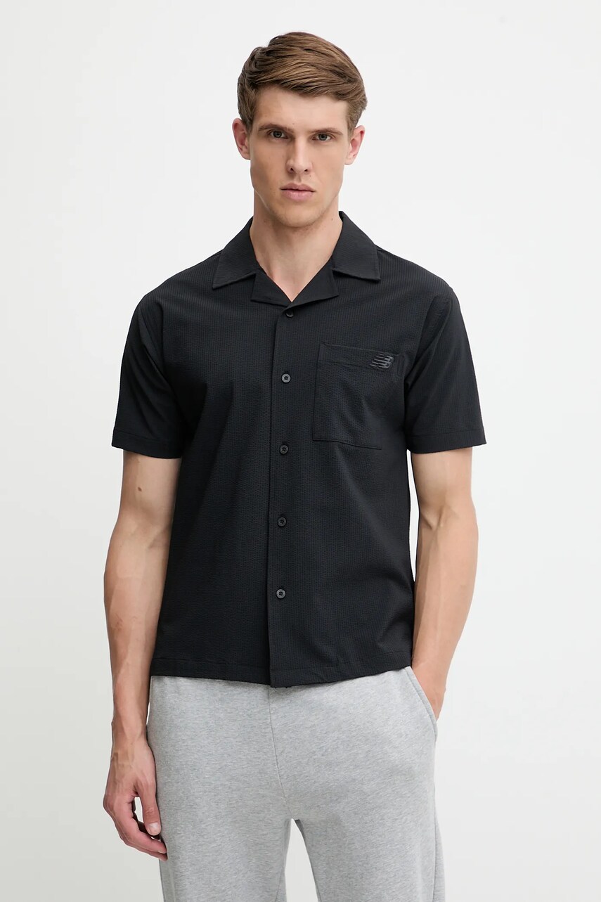 New Balance cămașă culoarea negru, cu guler clasic, regular, MT51523BK