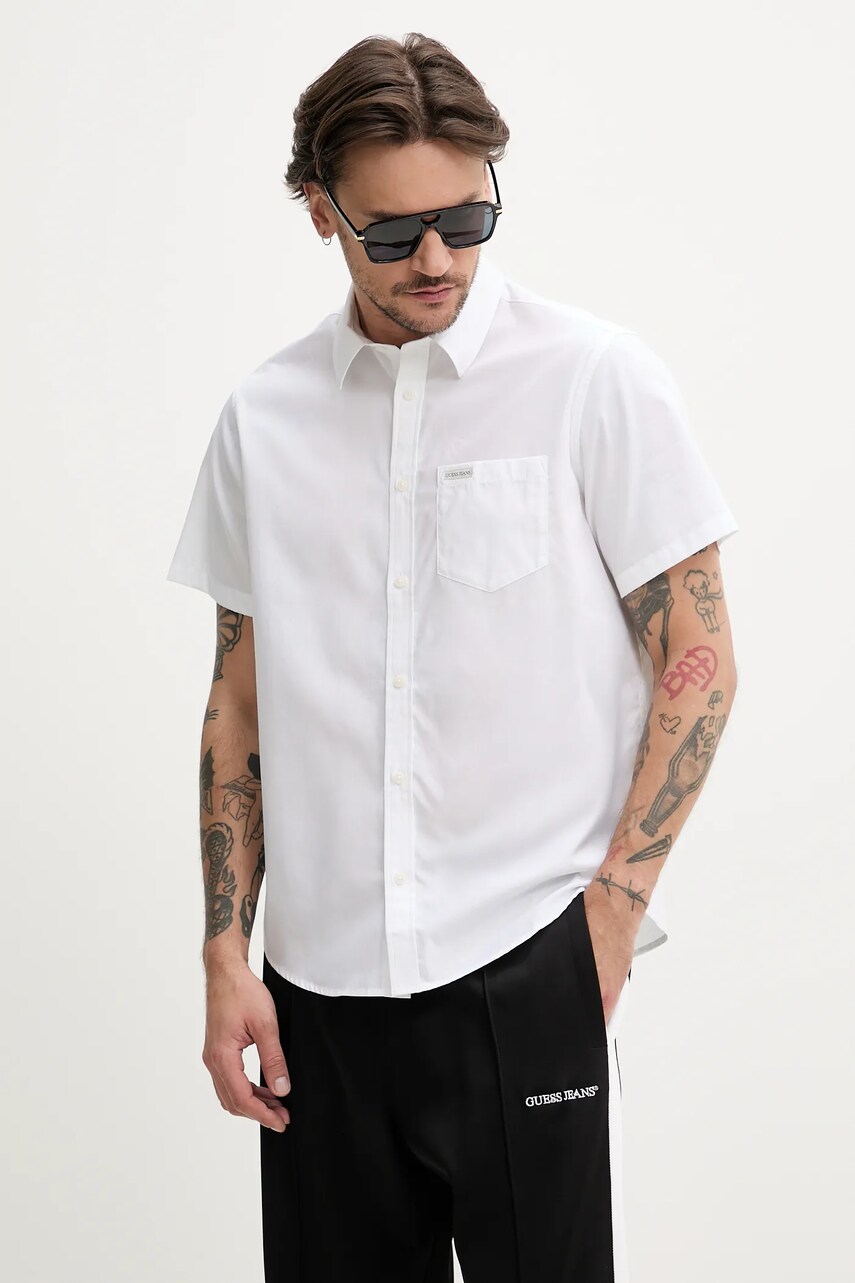 Levně Bavlněná košile Guess Jeans bílá barva, regular, s klasickým límcem, M5GH16 WH7P1