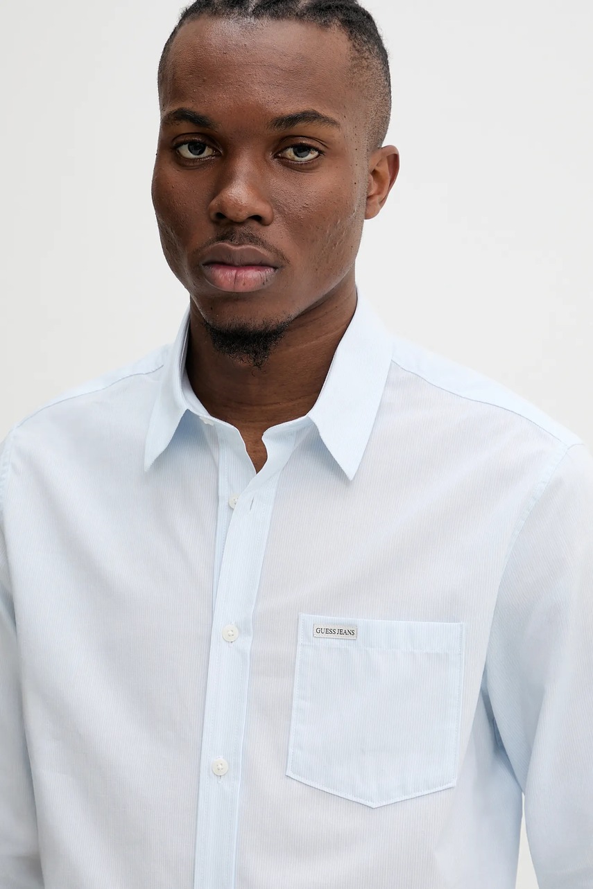 Βαμβακερό πουκάμισο Guess Jeans ανδρικό, χρώμα: μπλε, M5RH67 WGZ11 φωτογραφία