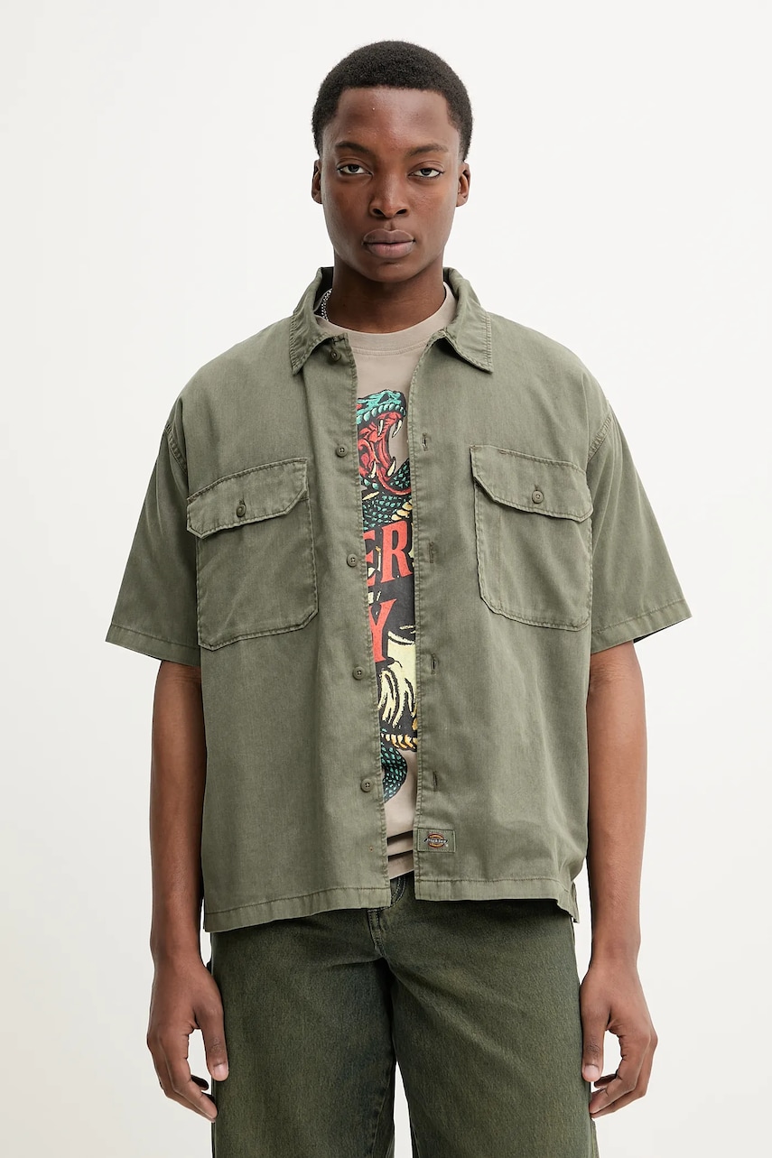 Dickies camasa barbati, culoarea verde, cu guler clasic, relaxed, DK0A4Z7QMGR1 Dickies camasa barbati, culoarea verde, cu guler clasic, relaxed, DK0A4Z7QMGR1