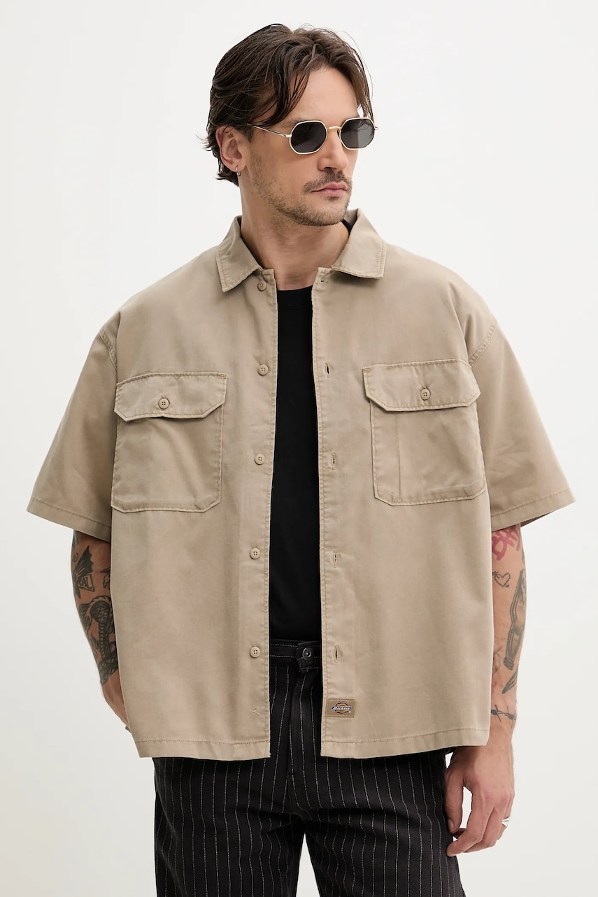 Dickies camasa barbati, culoarea verde, cu guler clasic, regular, DK0A4Z7Q0DS1