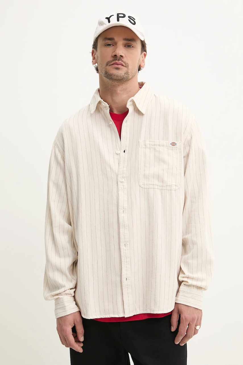 Dickies camasa din bumbac barbati, culoarea bej, cu guler clasic, relaxed, DK0A4Z7NC481 Dickies camasa din bumbac barbati, culoarea bej, cu guler clasic, relaxed, DK0A4Z7NC481