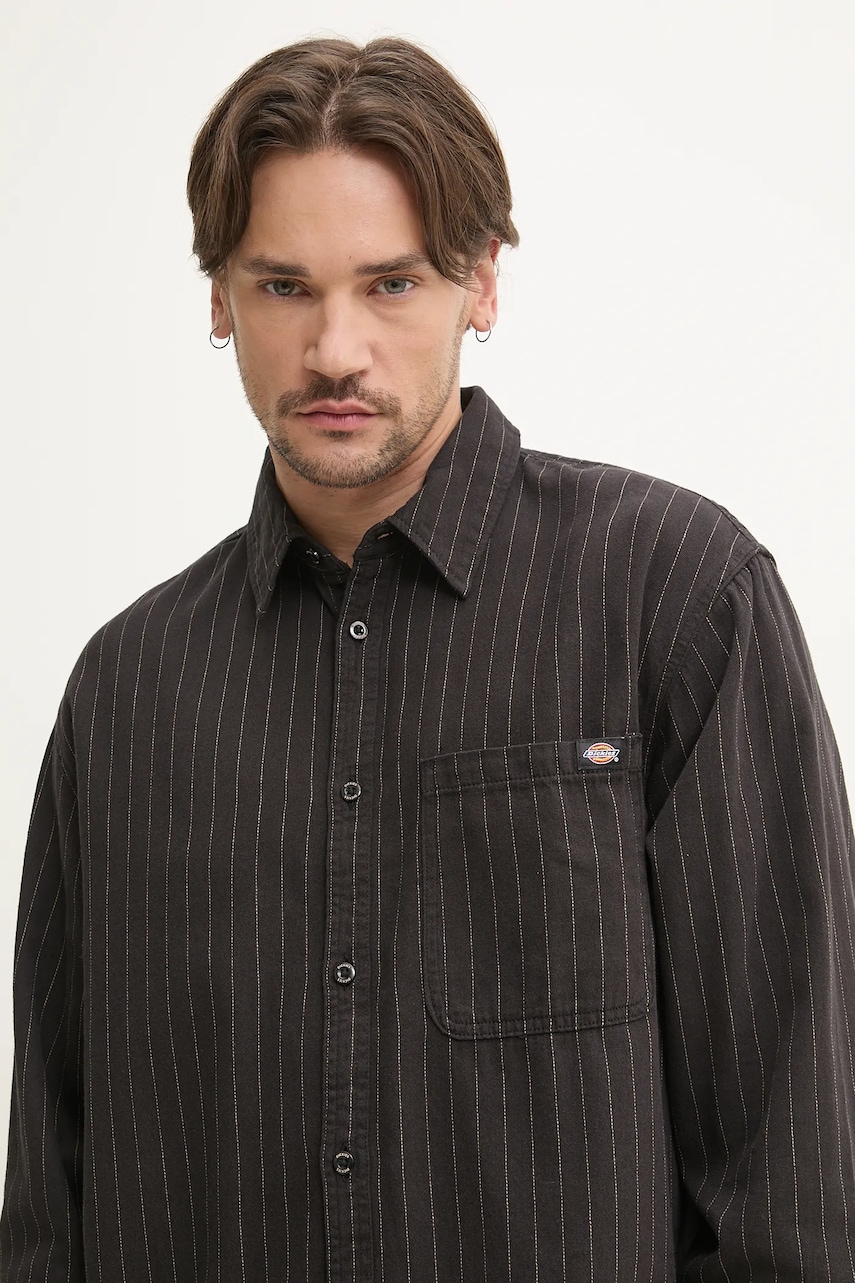 Dickies cămașă din bumbac bărbați, culoarea negru, cu guler clasic, relaxed, DK0A4Z7NBLK1 Dickies cămașă din bumbac bărbați, culoarea negru, cu guler clasic, relaxed, DK0A4Z7NBLK1
