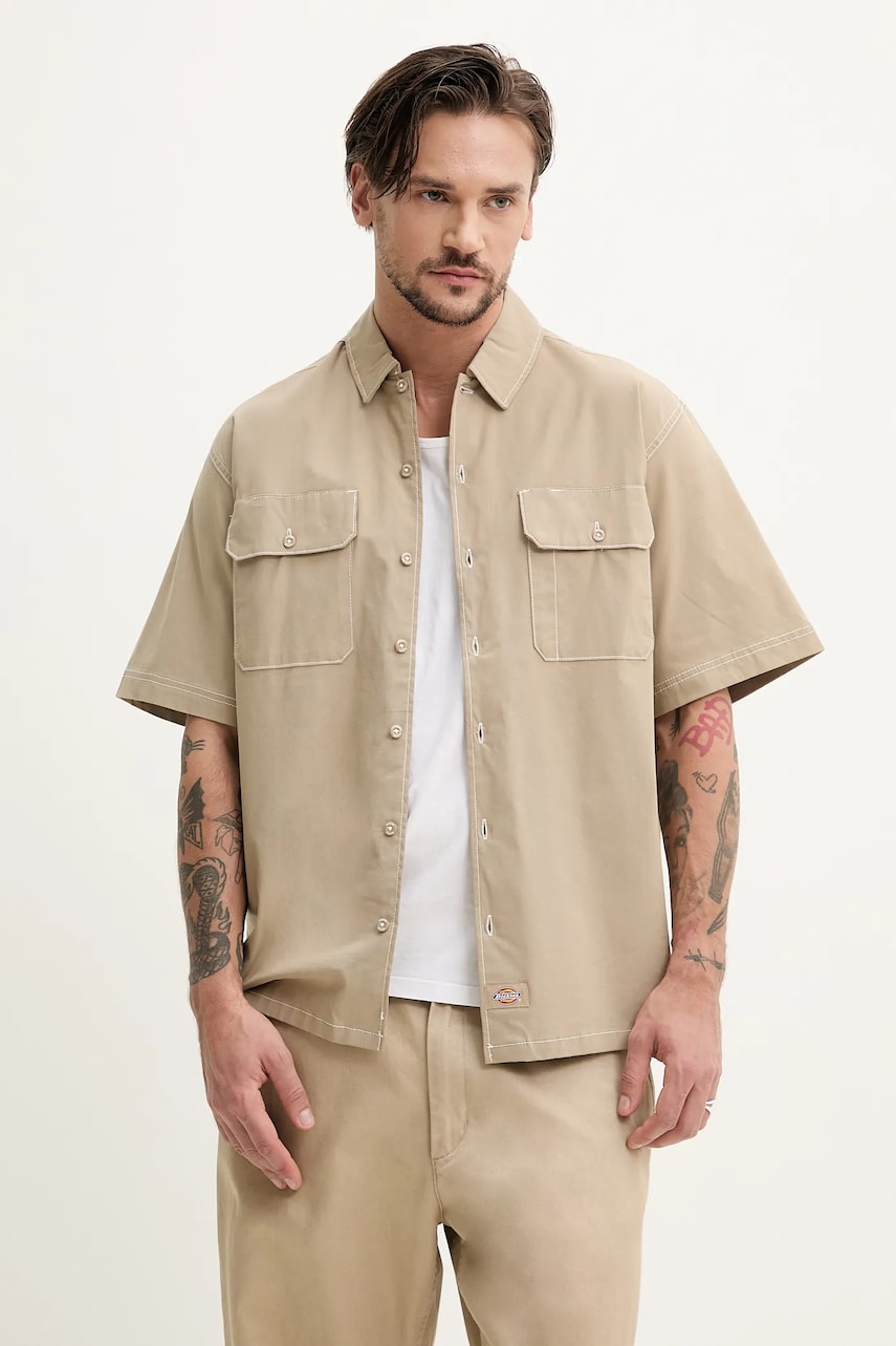 Dickies camasa barbati, culoarea verde, cu guler clasic, regular, DK0A4Z7R0DS1